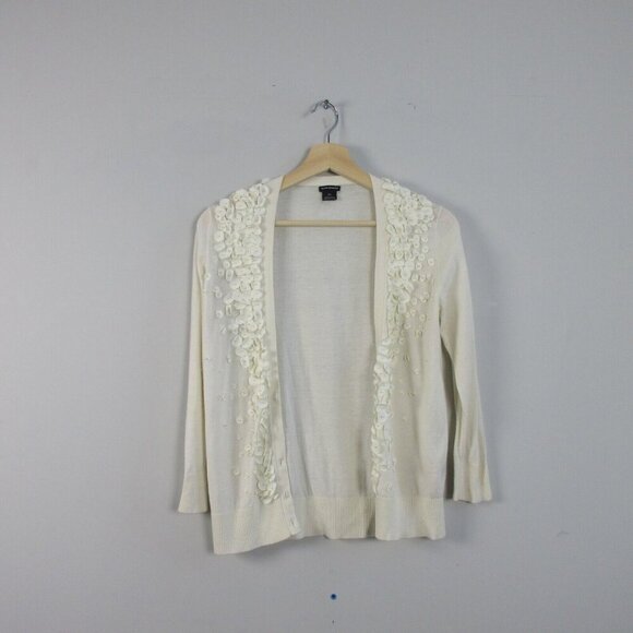 Club Monaco Viscose Blend Cardigan Women S Ivory Button Front Beaded Preppy 134 - Picture 1 of 9